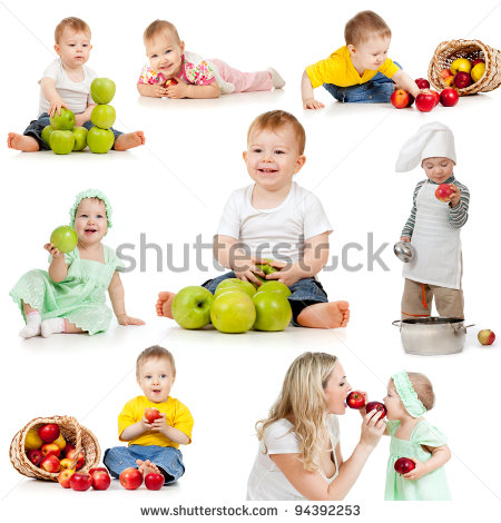 Cute Children With Healthy Food Apples  Isolated On White Background