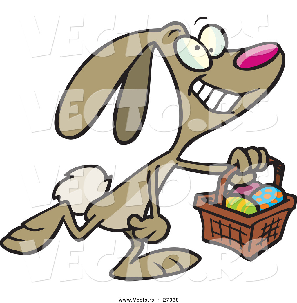     Easter Bunny Walking With A Basket Full Of Eggs By Ron Leishman