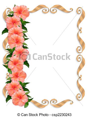 Illustration Composition Rain Covered Hibiscus Flowers Floral Border