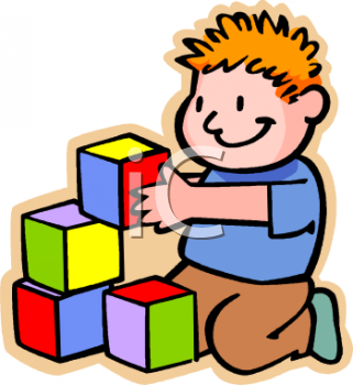 Red Haired Boy Playing With Blocks   Royalty Free Clip Art