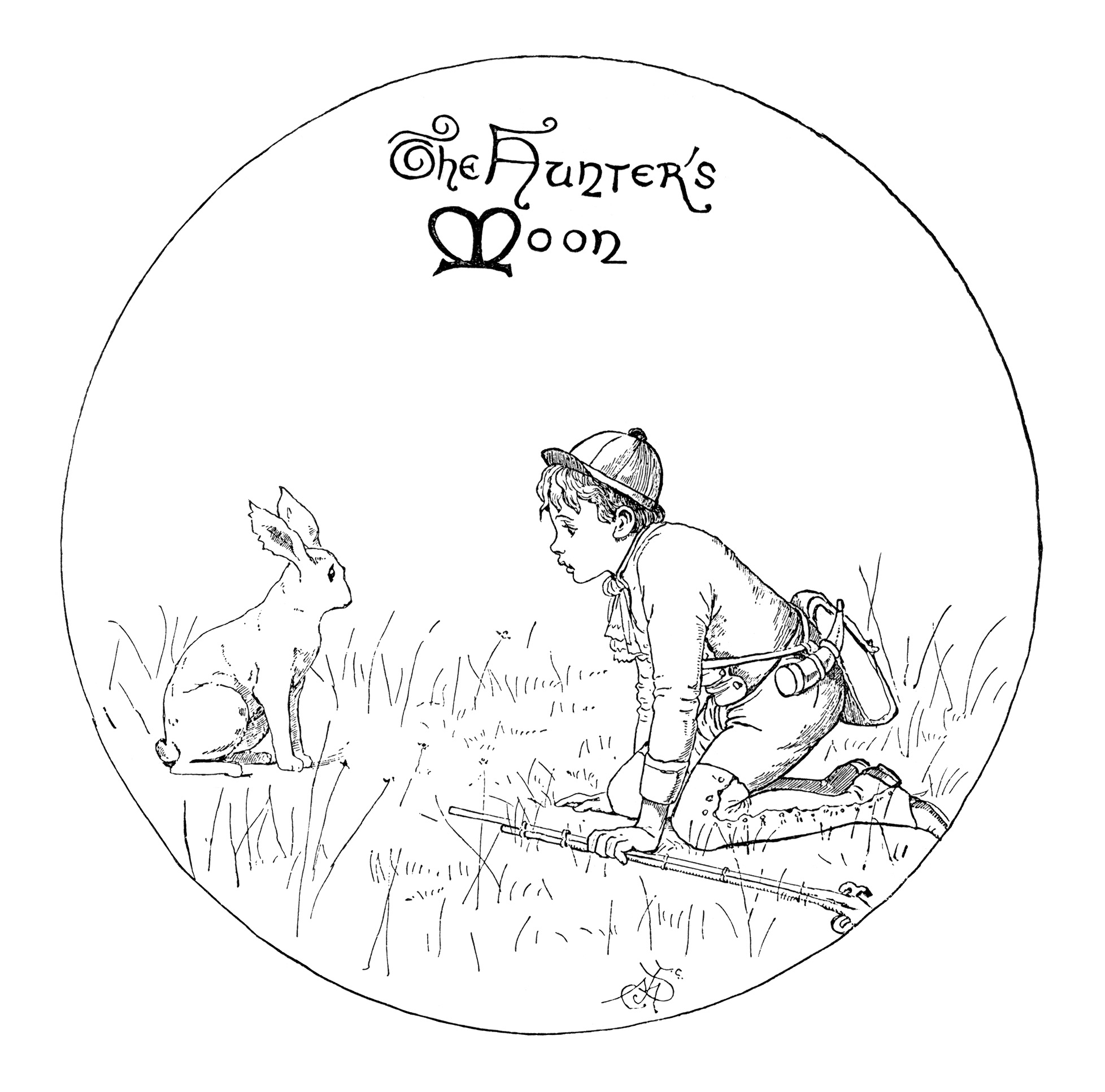 The Hunter S Moon Boy Rabbit Clip Art Image Black And White Clipart