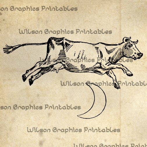 Vintage Cow Jumped Over The Moon Clipart For Scrapbooking Print And