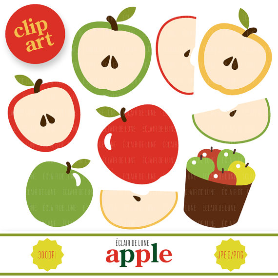Apple Clip Art Fruit Green Red Clipart By Eclairdelune1 On Etsy