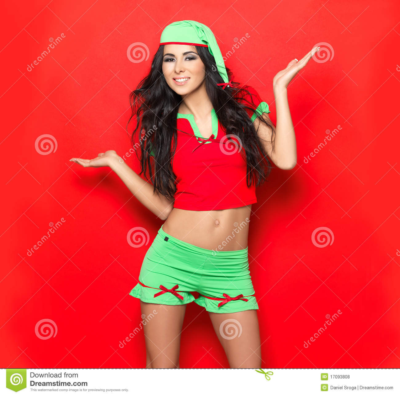 Beautiful And Sexy Woman Wearing Christmas Elf Costume