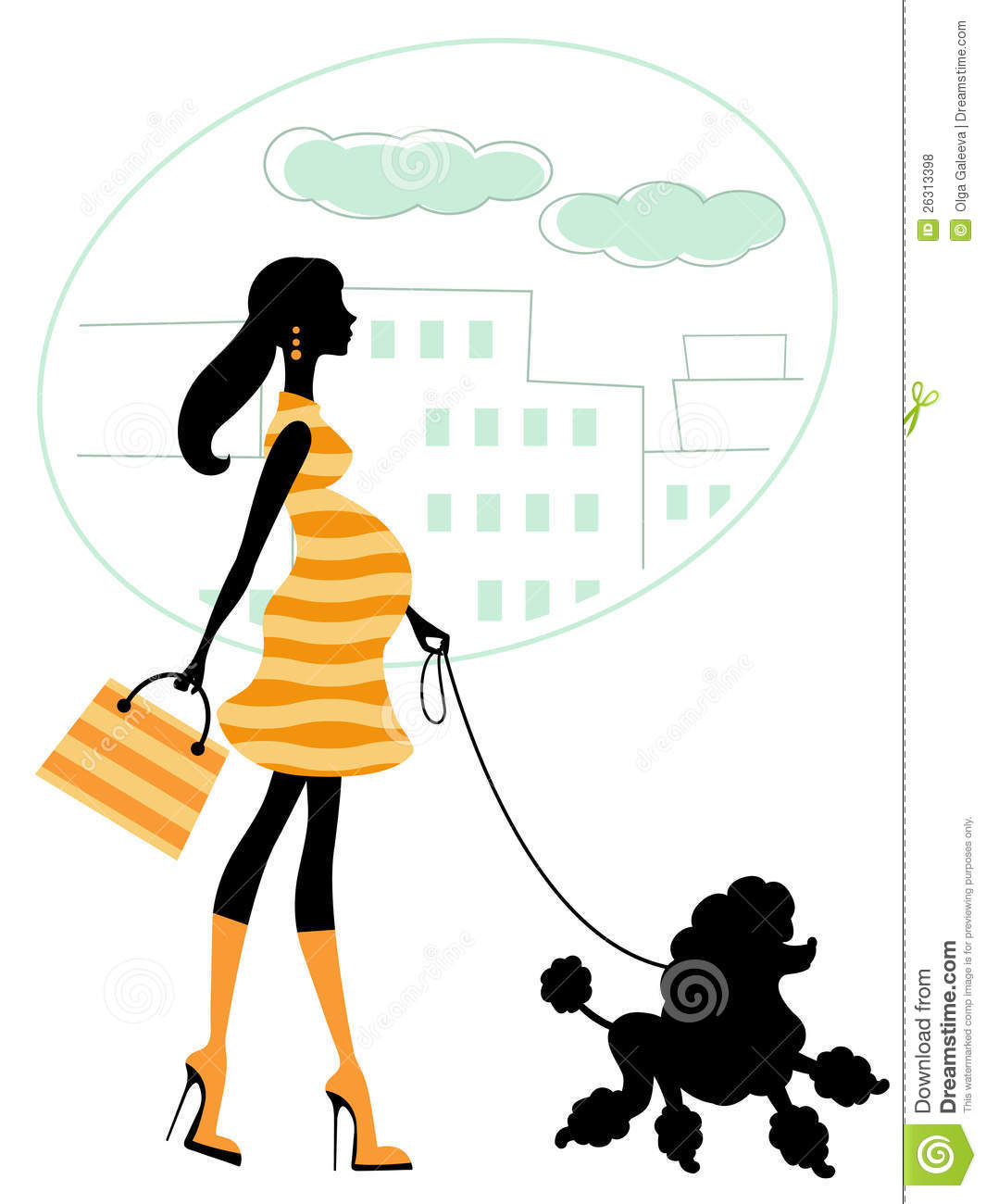 Beautiful Pregnant Woman Walking With Poodle Royalty Free Stock Photos