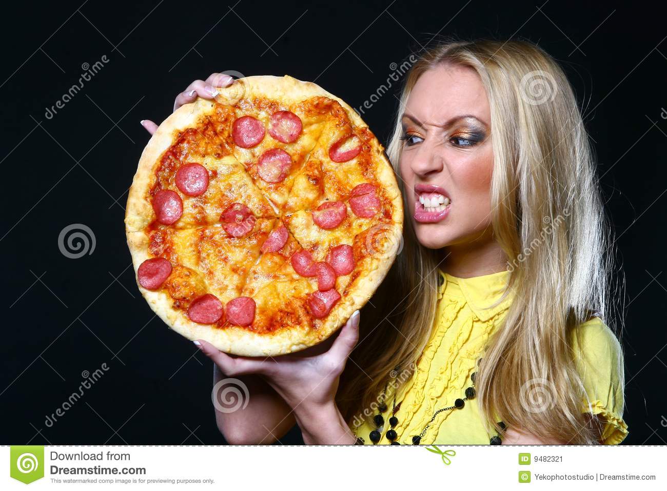 Beautiful Young Woman Eating Pizza Stock Image   Image  9482321