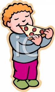 Boy Eating A Piece Of Pizza   Royalty Free Clipart Picture