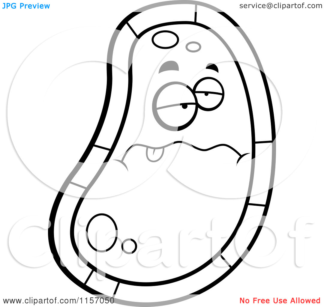 Cartoon Clipart Of A Black And White Sick Germ Face   Vector Outlined