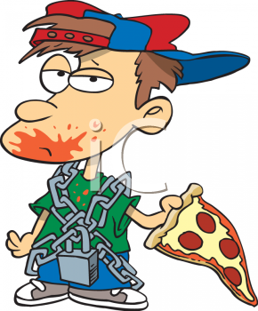 Cartoon Clipart Picture Of A Boy With Pizza Sauce On His Face Holding    