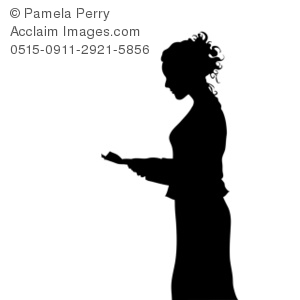 Clip Art Illustration Of The Silhouette Of A Woman Reading A Piece Of