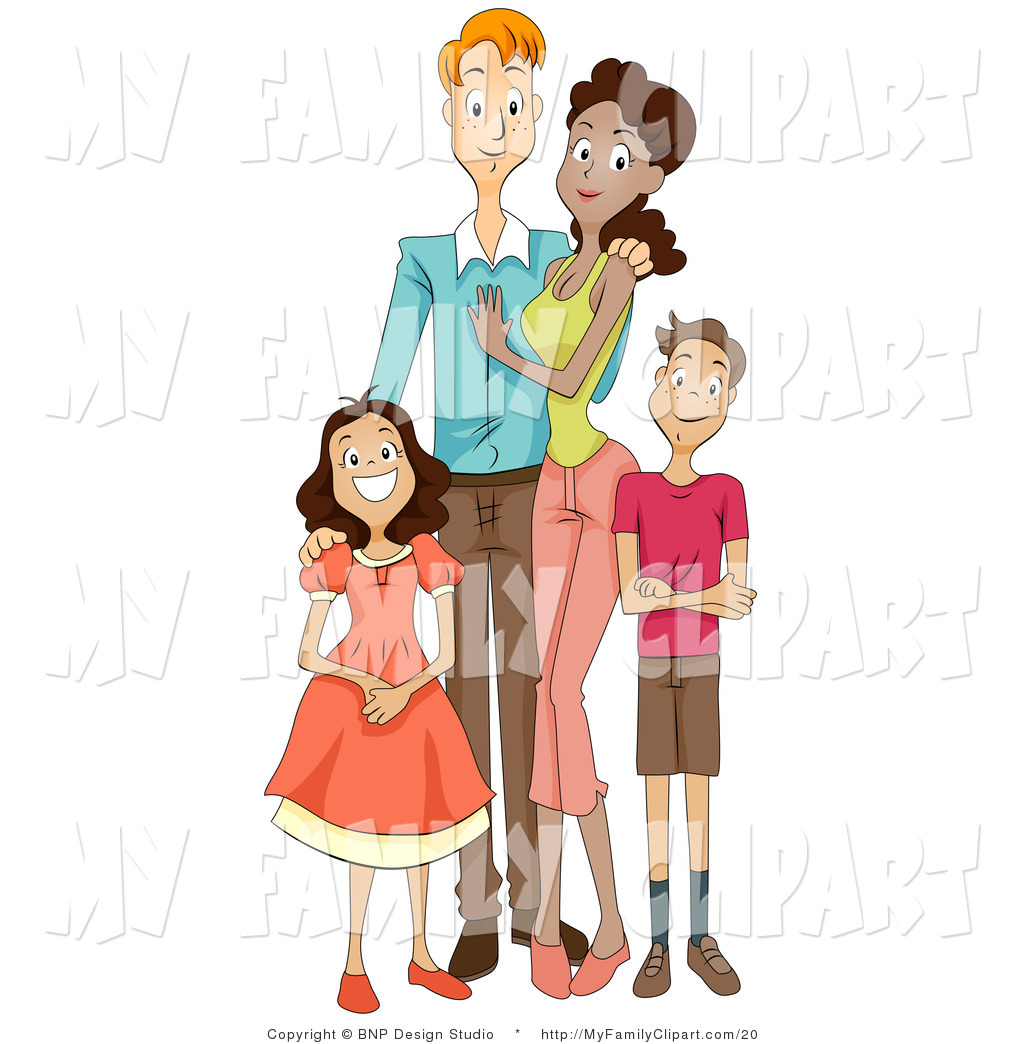 Clip Art Of A Happy Mixed Race Family Of Four Posing For A Portrait