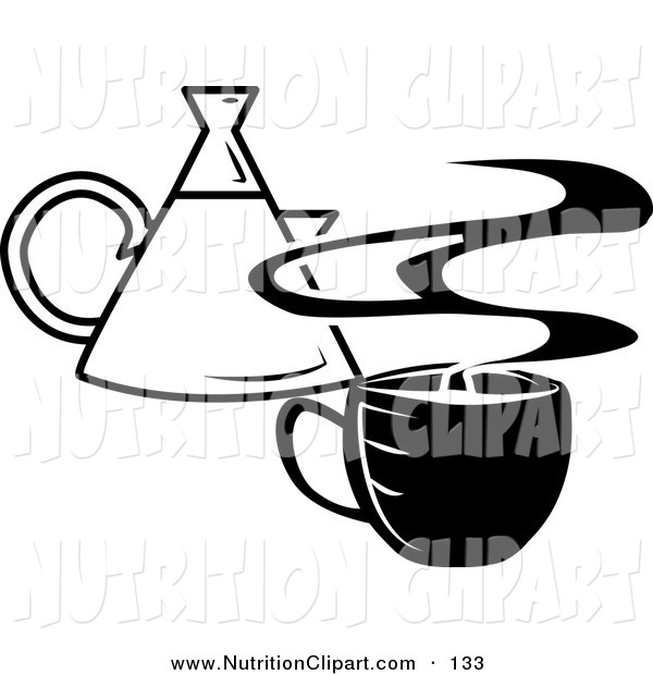     Clip Art Of A Steaming Hot Cup Of Coffee And A Coffee Pot On White