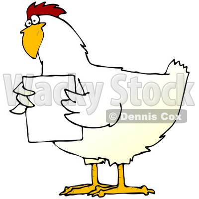 Clipart Illustration Of A Chubby White Chicken Holding A Blank White