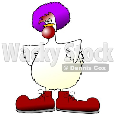 Clipart Illustration Of A Goofy White Farm Chicken Dressed As A Clown