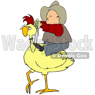 Clipart Illustration Of A Western Cowboy Riding On A Yellow Chicken