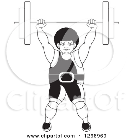 Clipart Of A Senior Man Squatting And Lifting A Barbell Over His Head
