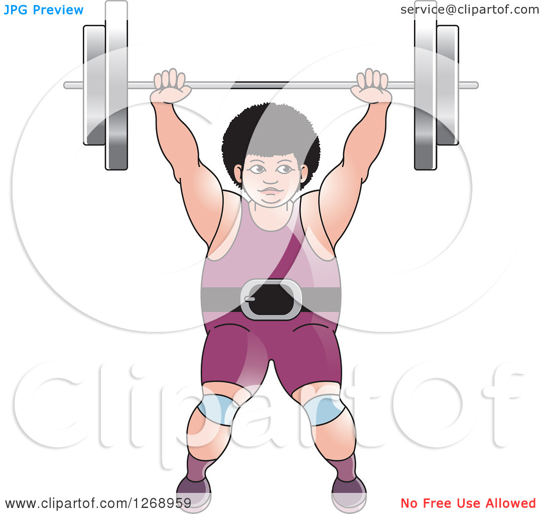 Clipart Of A White Bodybuilder Woman Lifting A Barbell Over Her Head