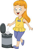 Clipart Of Kid Girl Throwing Garbage In Trash Bin K14570415   Search