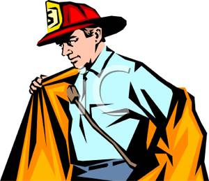 Firefighter Putting On His Fire Jacket   Royalty Free Clipart Picture