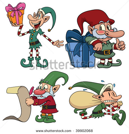 Four Cartoon Christmas Elves  All In Separate Layers For Easy Editing    