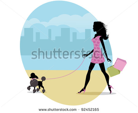 Girl Walking Poodle Eps 8 Vector No Open Shapes Or Paths No