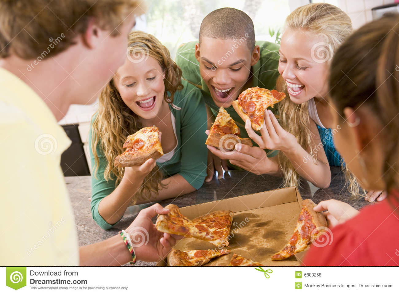 Group Of Teenagers Eating Pizza Royalty Free Stock Photos   Image