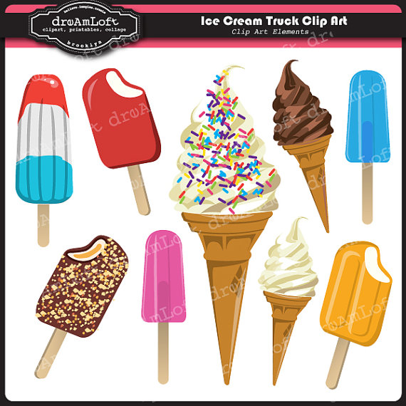 Ice Cream Clip Art For Cards Stationary Invitations Party Favors    