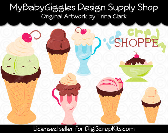 Ice Cream Shoppe Clip Art Digital Graphics Scrapbook Card Making