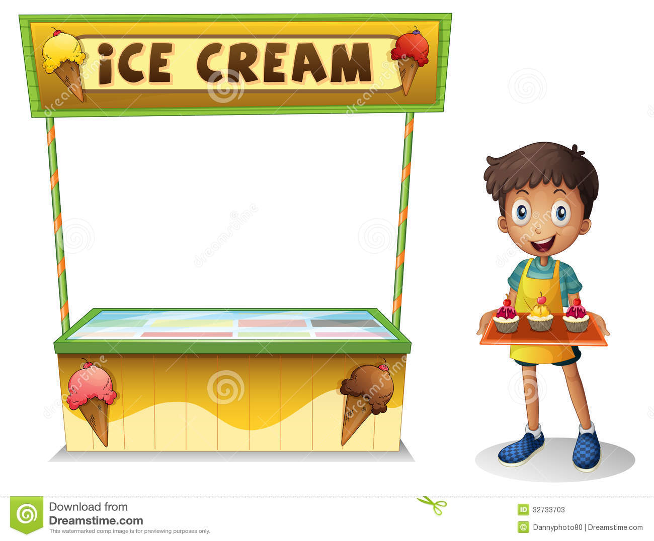 Illustration Of A Boy Selling Ice Cream For Summer On A White