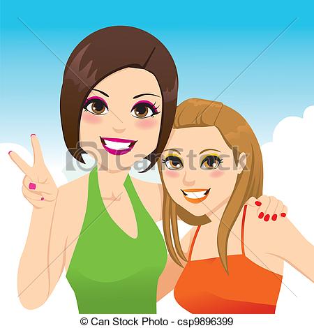 Illustration Of Two Beautiful Best Friends Girls Posing Together