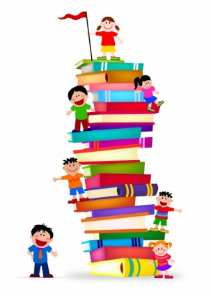 Kids Climb A Stack Of Books Free Vector 1 74mb