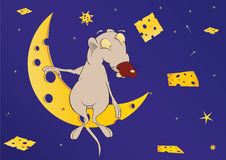 Mouse On The Moon In The Cheese Country  Cartoon Stock Photo