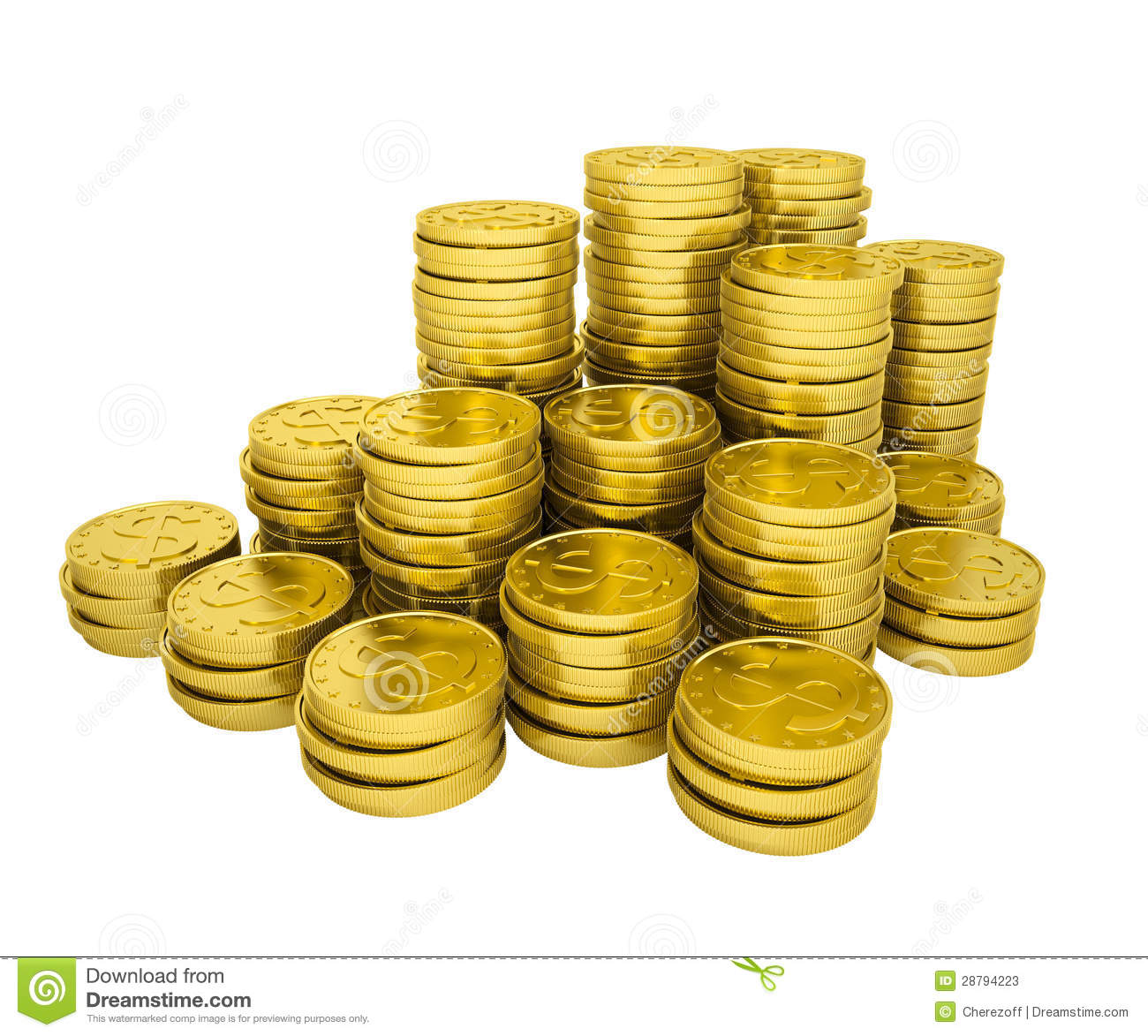 Pile Gold Coins  Isolated Render On A White Background 