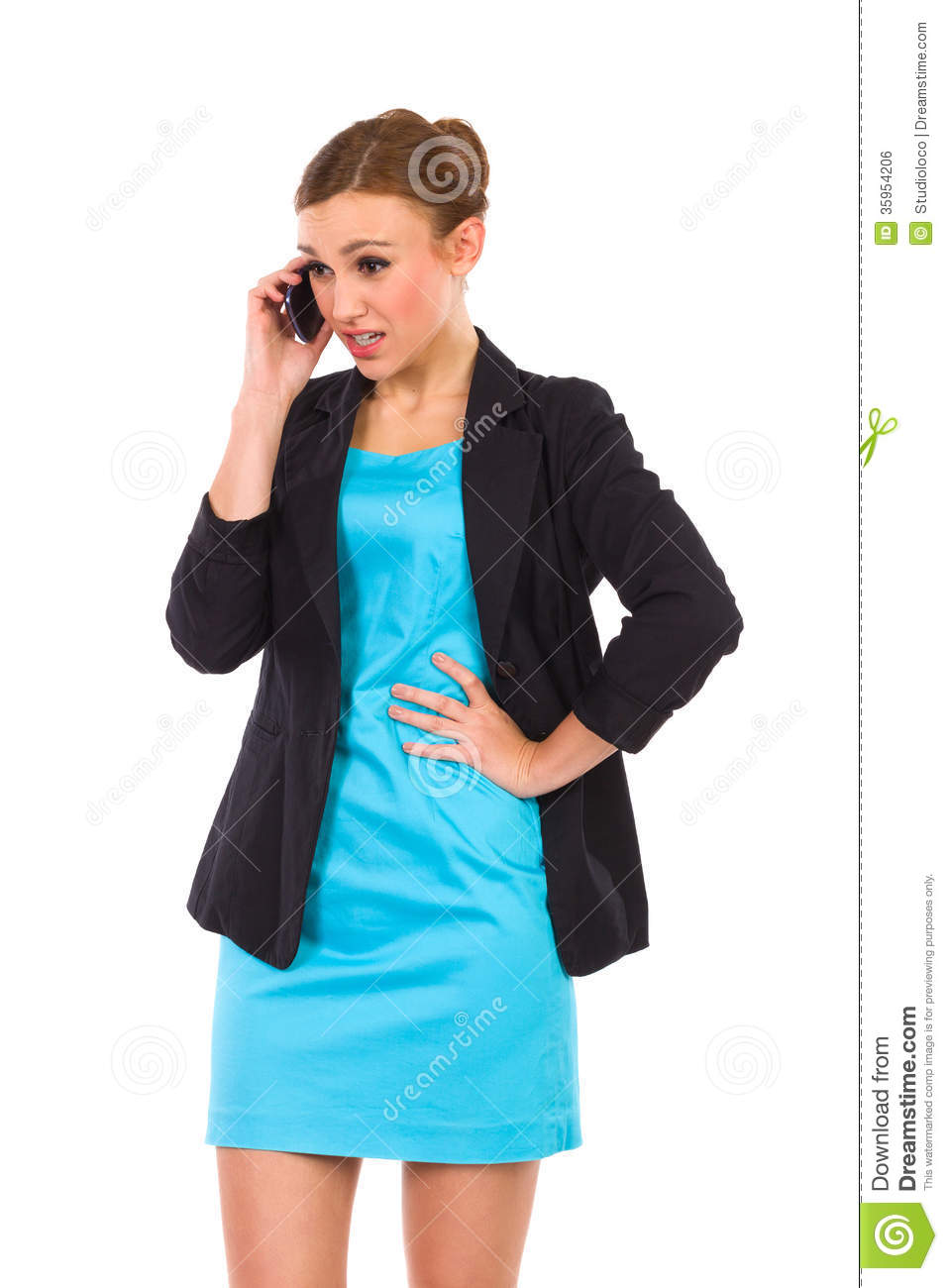 Portrait Of Angry Young Woman Talking On Smart Phone  Three Quarter