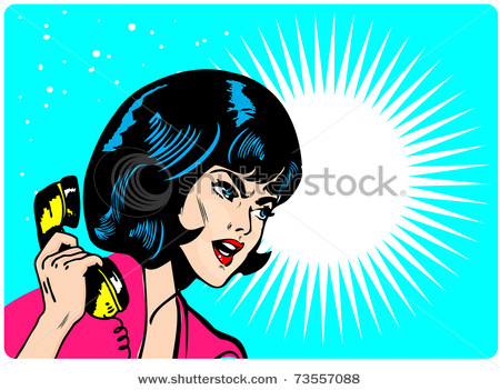 Retro Style Clip Art Illustration Of An Angry Woman Talking On The