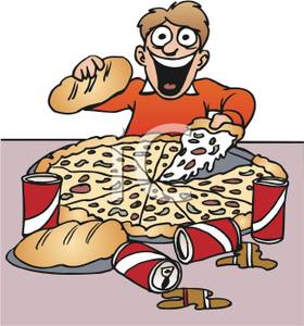 Royalty Free Clipart Image  A Happy Teenage Boy Eating A Greasy Pizza