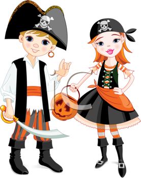 Royalty Free Clipart Image Of A Boy And A Girl Dressed As Pirates