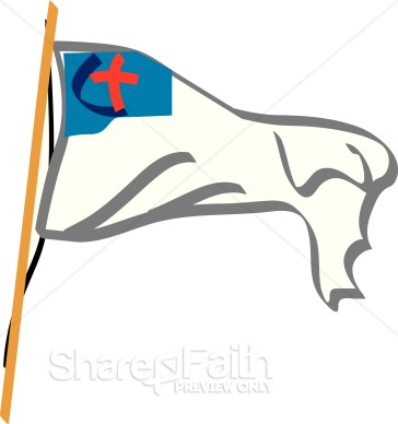 Waving Christian Flag With Pole   Christian Flag Clipart