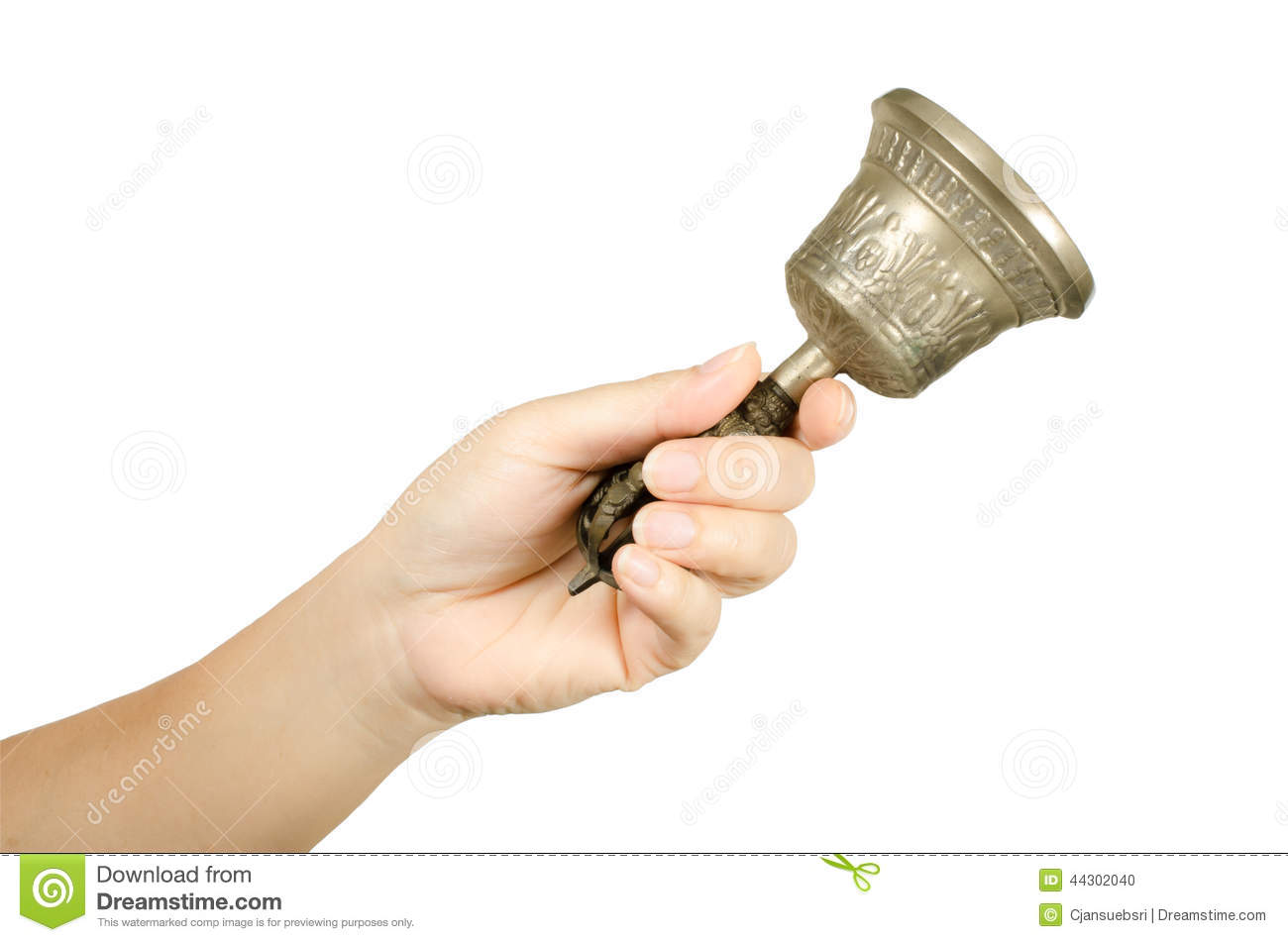 Woman S Hand Ringing Hand Bell Isolate On White Background