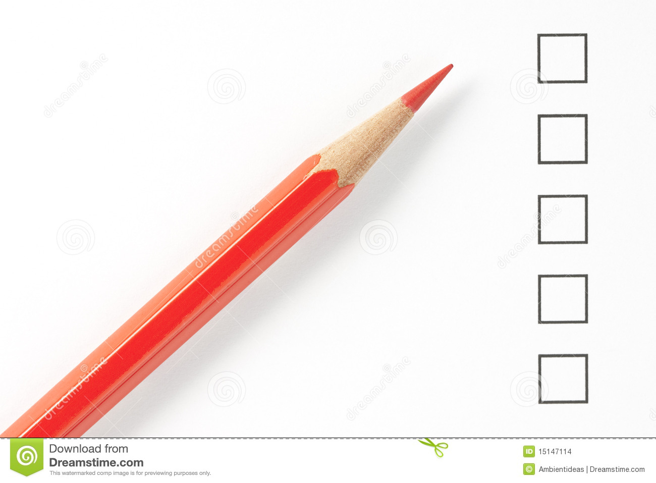 Blank Survey Boxes With Red Pencil Close Up  Focus On Pencil Tip