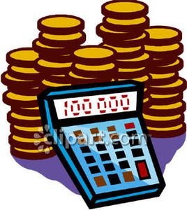 Calculator And Stacks Of Gold Coins   Royalty Free Clipart Picture