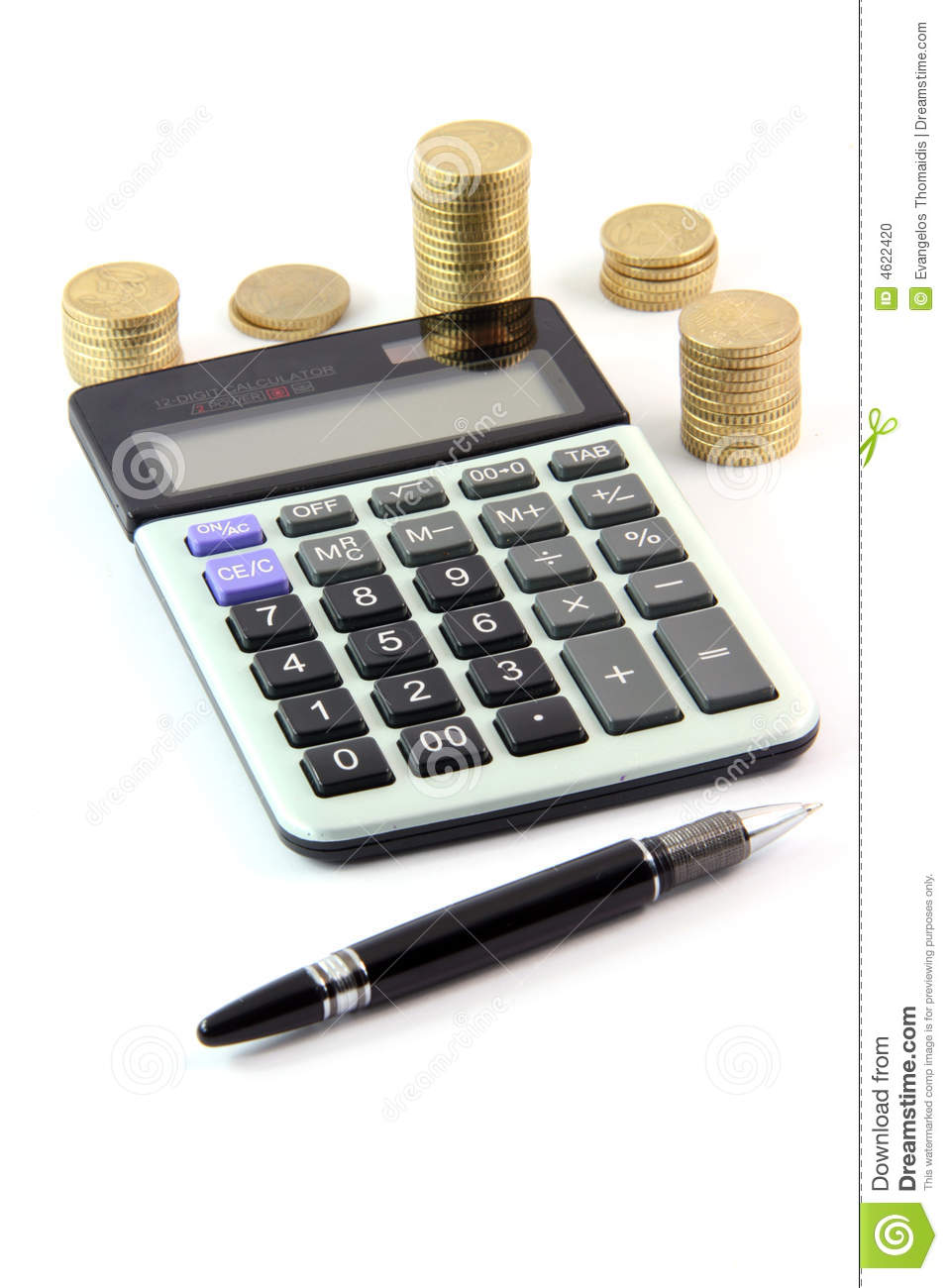 Calculator Pen And Money Isolated On White Background Business And    