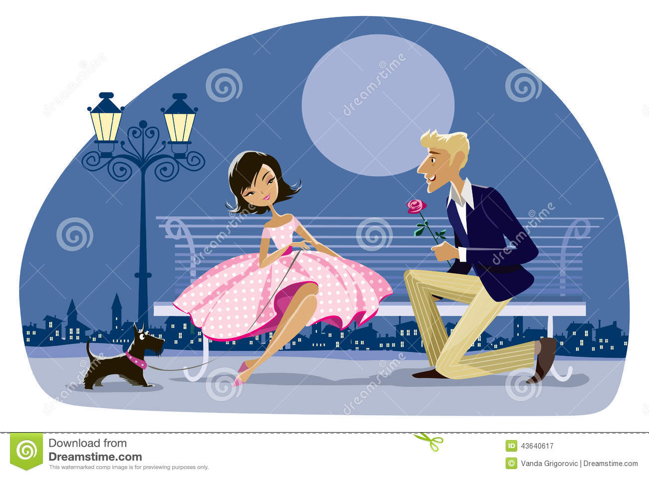 Cartoon Of A Romantic Couple Date Night City In The Background