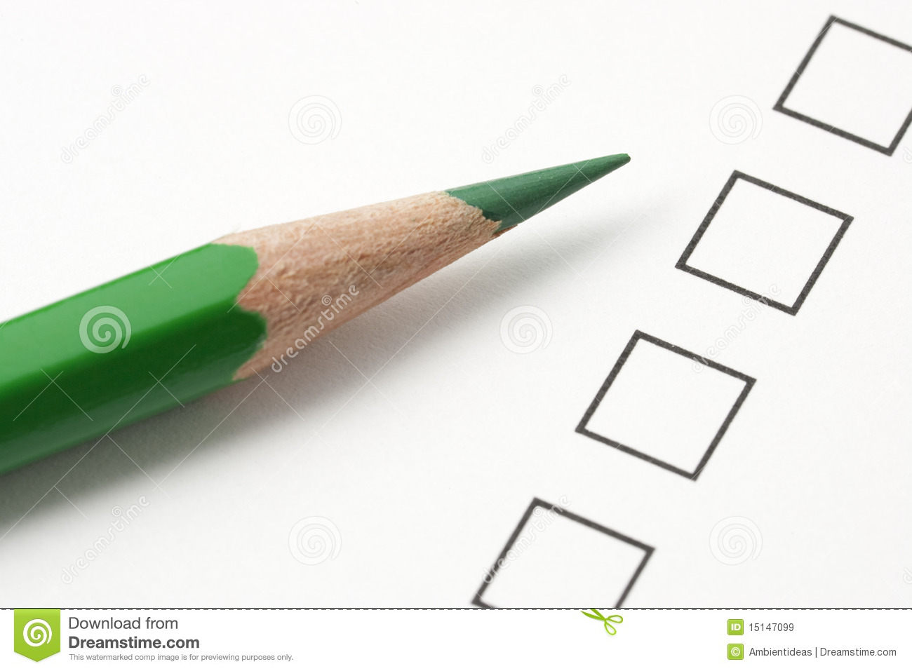 Check Box Survey With Green Pencil  Focus On Tip Of Pencil