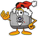 Clip Art Graphic Of A Flash Camera Cartoon Character Wearing A Santa    