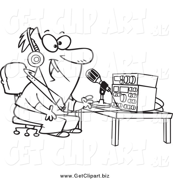 Clip Art Of A Black And White Enthusiastic Man Talking On Ham Radio By    