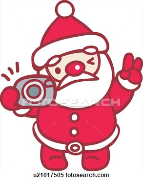Clipart Of Winked Santa Peace Sign Camera Holding Santa Clause    
