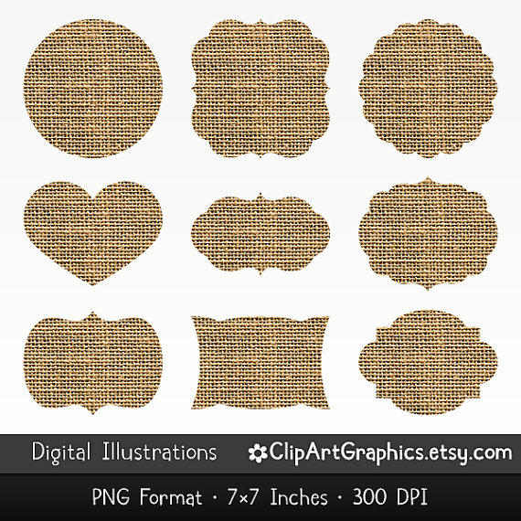 Digital Burlap Label Clipart   Burlap Heart Shape   Brown Burlap Tags    