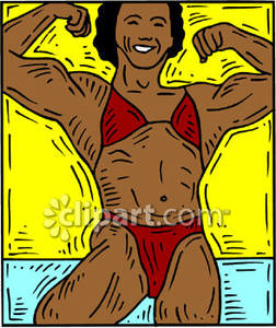 Female Body Builder Flexing Her Muscles Royalty Free Clipart Picture