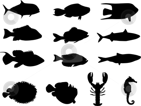 Fish And Sea Life Silhouettes Stock Vector Clipart Original Vector